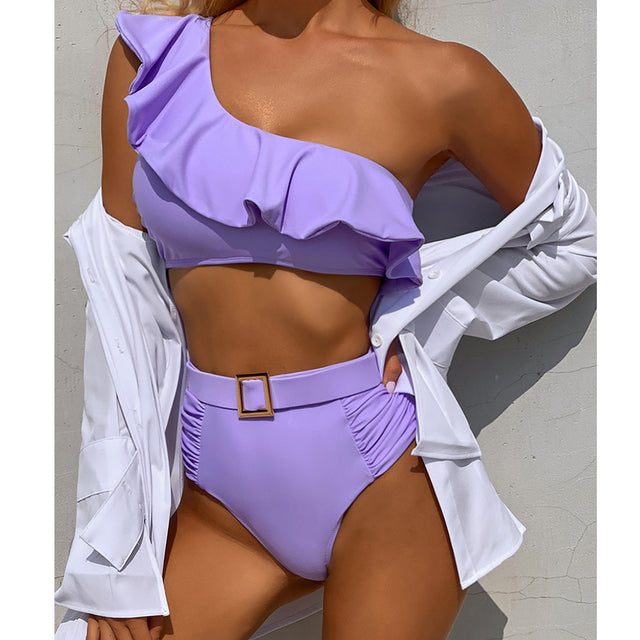 One Shoulder Swimsuit Print Bikinis Brazilian Bikini Set High Waist Swimming Suits Bathing Suit Summer Beachwear