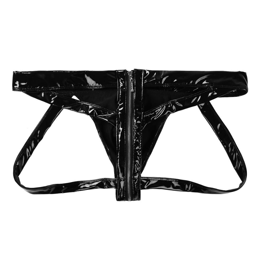 Mens Sissy Latex Panties Fetish Cutout Open Butt Wetlook Leather Penis Pouch Briefs Gay Bondage Crotchless Jockstraps Underwear