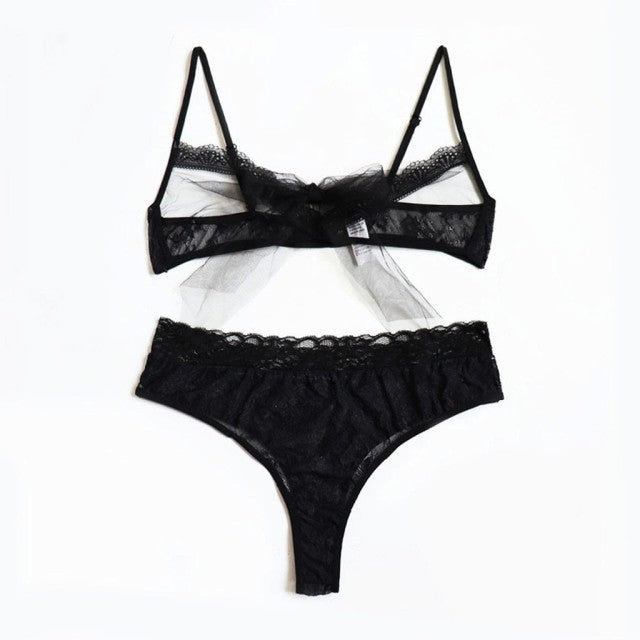 cute lingerie set Plus Size 3-5XL Women Sexy Hollow Out Bowknot Wireless Bra + Briefs Lingerie Set