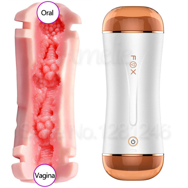 Vagina Anal Double Channel Male Masturbator 10 Mode Vibration Male Masturbation Cup Realistic Pocket Pussy Oral Sex Toys for Men