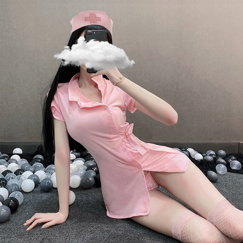 Erotic Cosplay Pink Nurse Outfit Costumes for Women Adult Japanese Sexy Cute Seductive Lingerie Ddlg Dress Nurse Sex Uniform