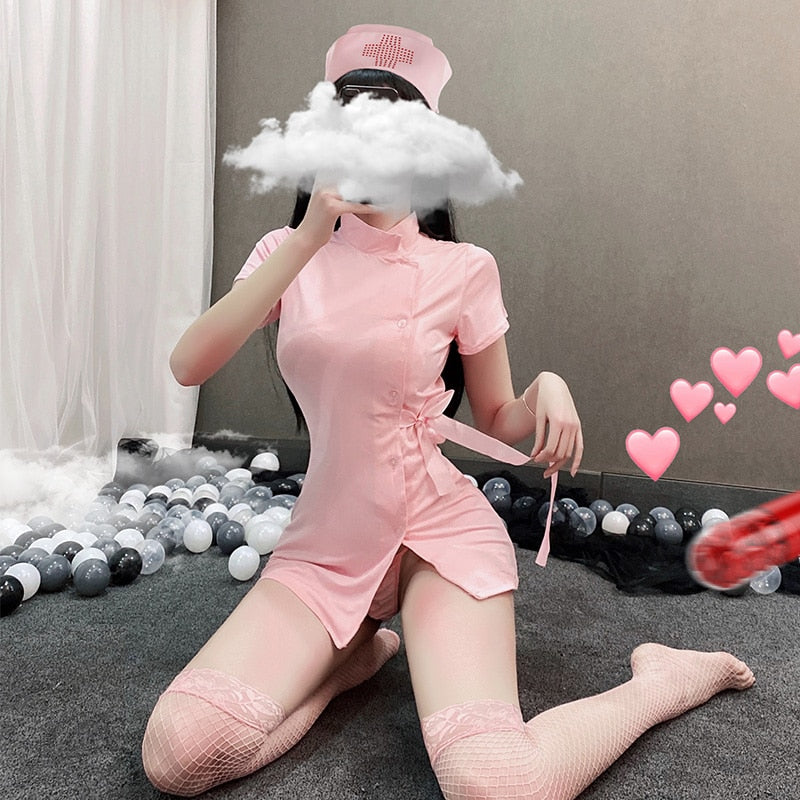 Erotic Cosplay Pink Nurse Outfit Costumes for Women Adult Japanese Sexy Cute Seductive Lingerie Ddlg Dress Nurse Sex Uniform