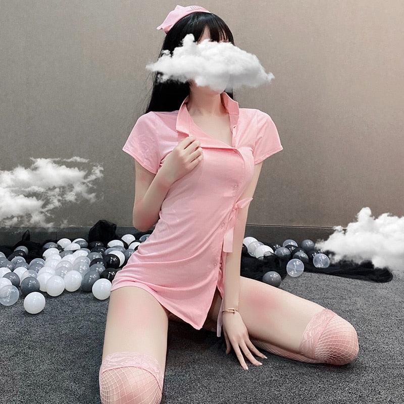 Erotic Cosplay Pink Nurse Outfit Costumes for Women Adult Japanese Sexy Cute Seductive Lingerie Ddlg Dress Nurse Sex Uniform