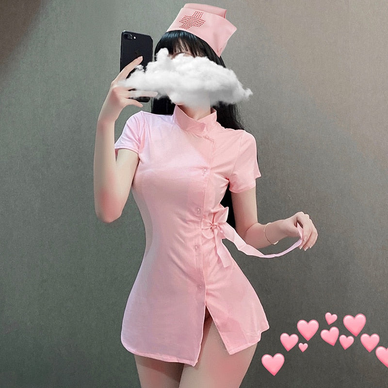 Erotic Cosplay Pink Nurse Outfit Costumes for Women Adult Japanese Sexy Cute Seductive Lingerie Ddlg Dress Nurse Sex Uniform