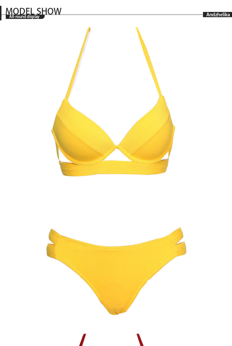 Andzhelika Sexy Bikinis Set Swimsuits Women Push Up Swimwear Ribbed Strap Bathing Suit Biquini Bikini New Beachwear