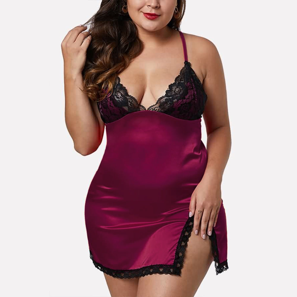 Women Night Short Plus Size Dress Nightgown Satin Silk Lace Lingerie Pajamas Sleepwear Sexy Lingerie Pijama Nightdress