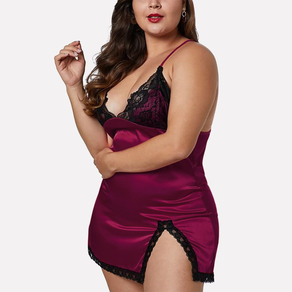 Women Night Short Plus Size Dress Nightgown Satin Silk Lace Lingerie Pajamas Sleepwear Sexy Lingerie Pijama Nightdress