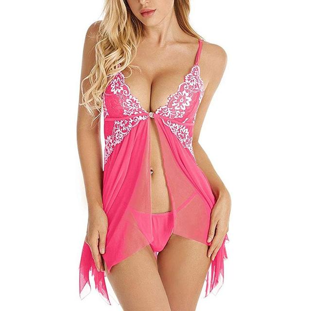 Sexy Lingerie Women Front Closure Lace V Neck Mesh Sleepwear Lingerie Sleepwear lingerie