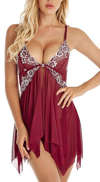 Sexy Lingerie Women Front Closure Lace V Neck Mesh Sleepwear Lingerie Sleepwear lingerie
