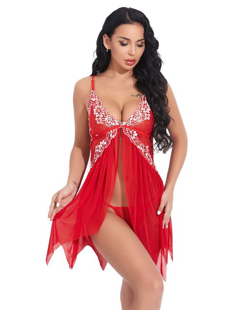 Sexy Lingerie Women Front Closure Lace V Neck Mesh Sleepwear Lingerie Sleepwear lingerie