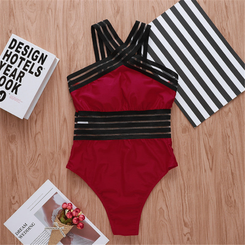 Newest Women Swimsuits Sexy One Piece Swimwear For Lady High Neck Bandage Cross Back Swimming Suit Female Holiday Beachwear