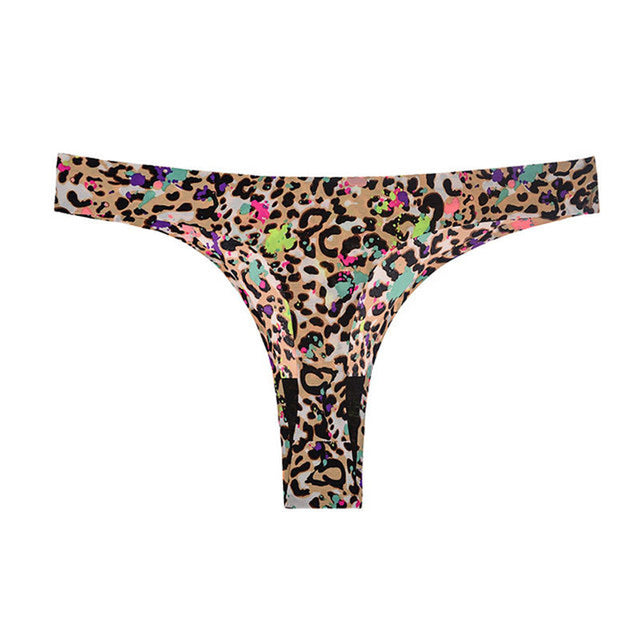 Underwear Sexy Thong Soft Breathable Ice Silk Leopard Panties Women Seamless T-Back Low-Rise Lingerie G-String