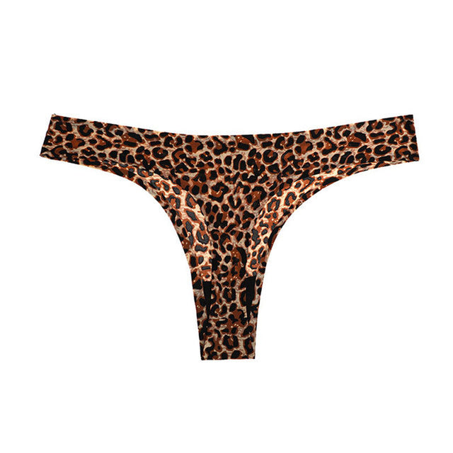 Underwear Sexy Thong Soft Breathable Ice Silk Leopard Panties Women Seamless T-Back Low-Rise Lingerie G-String