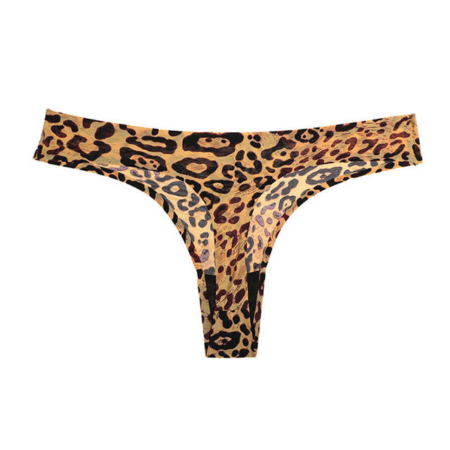 Underwear Sexy Thong Soft Breathable Ice Silk Leopard Panties Women Seamless T-Back Low-Rise Lingerie G-String