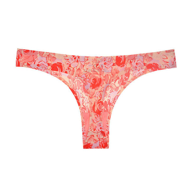 Underwear Sexy Thong Soft Breathable Ice Silk Leopard Panties Women Seamless T-Back Low-Rise Lingerie G-String