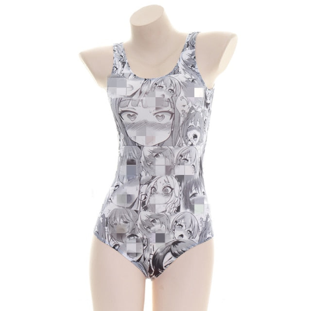Japanese Sweet Student Cosplay Erotic Lingerie Cartoon Anime Print Pattern Bodysuit for Girls Sexy Costume