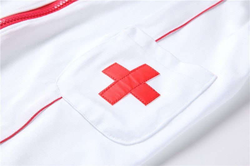 Sexy Nurse 3Pcs Double Zipper Cosplay Costumes Big Breasts And Butt Outfit Erotic Lingerie With Thong For Women Uniform New 0664