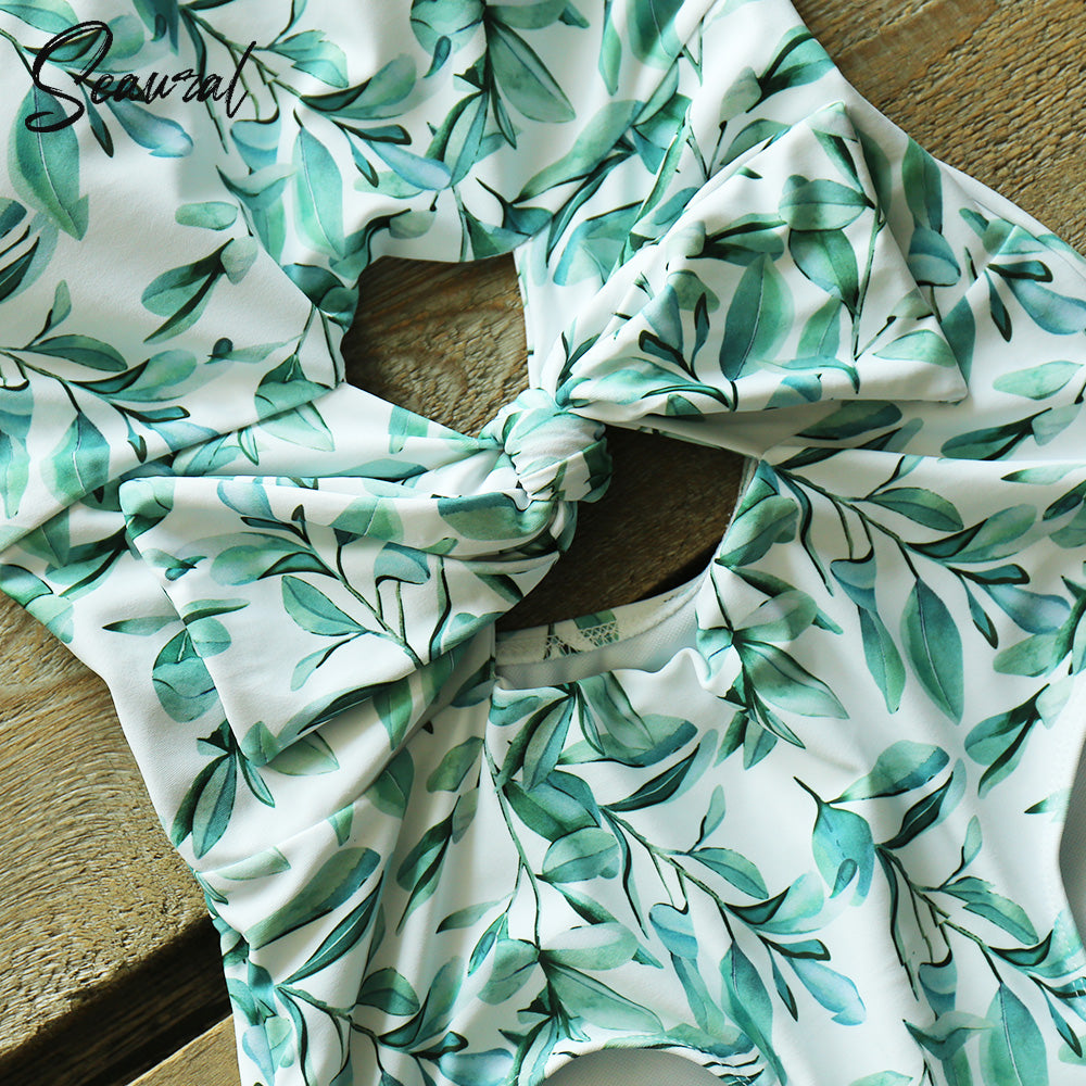 Sexy One Piece Swimsuit One Shoulder Bandage Swimsuits Printi Swimwear Women Backless Bathing Suit Beachwear Monokini Swim