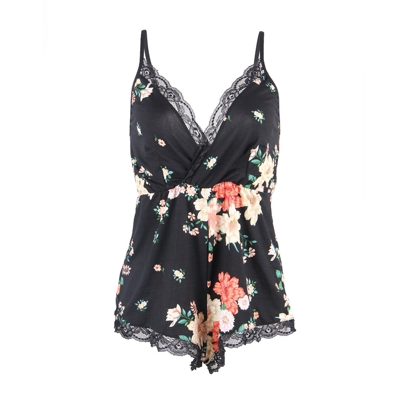 Comeondear Sexy Onesie Pajamas For Ladies Hot Floral Print V-Neck Backless Nightwear Big Size Nightgown Women Nightdress