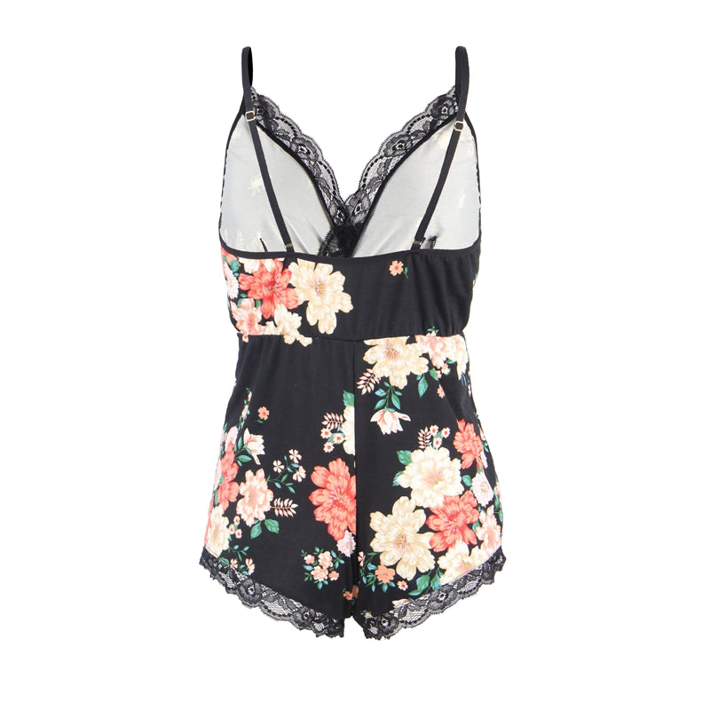 Comeondear Sexy Onesie Pajamas For Ladies Hot Floral Print V-Neck Backless Nightwear Big Size Nightgown Women Nightdress