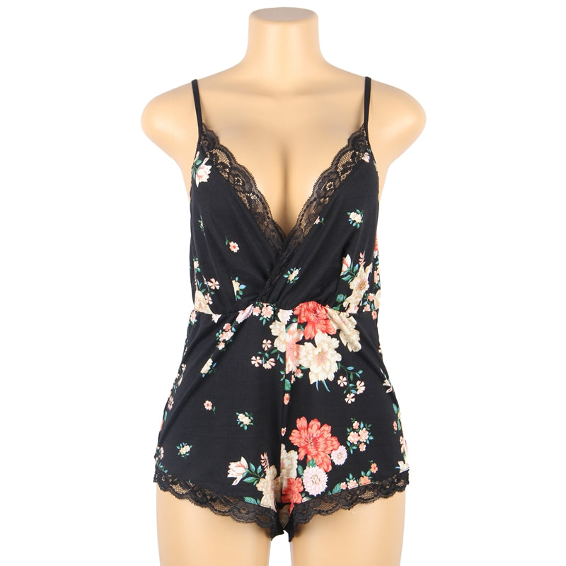 Comeondear Sexy Onesie Pajamas For Ladies Hot Floral Print V-Neck Backless Nightwear Big Size Nightgown Women Nightdress