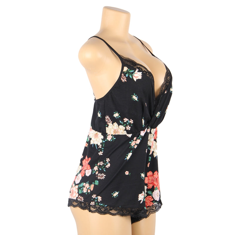 Comeondear Sexy Onesie Pajamas For Ladies Hot Floral Print V-Neck Backless Nightwear Big Size Nightgown Women Nightdress