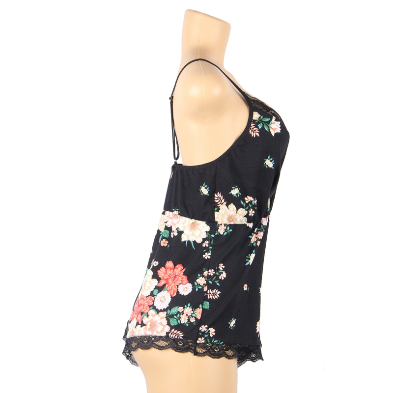 Comeondear Sexy Onesie Pajamas For Ladies Hot Floral Print V-Neck Backless Nightwear Big Size Nightgown Women Nightdress