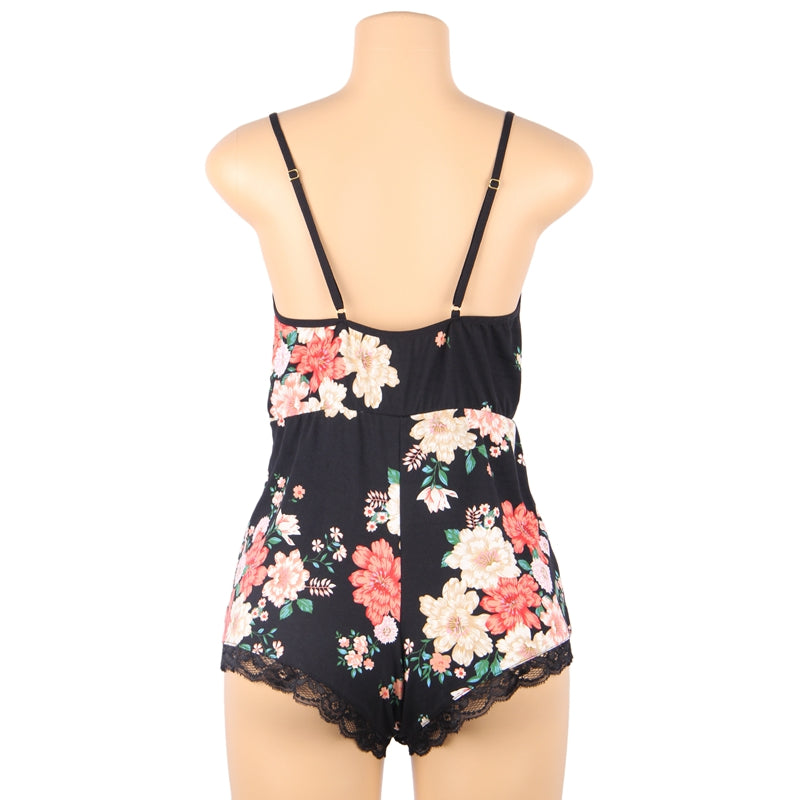 Comeondear Sexy Onesie Pajamas For Ladies Hot Floral Print V-Neck Backless Nightwear Big Size Nightgown Women Nightdress