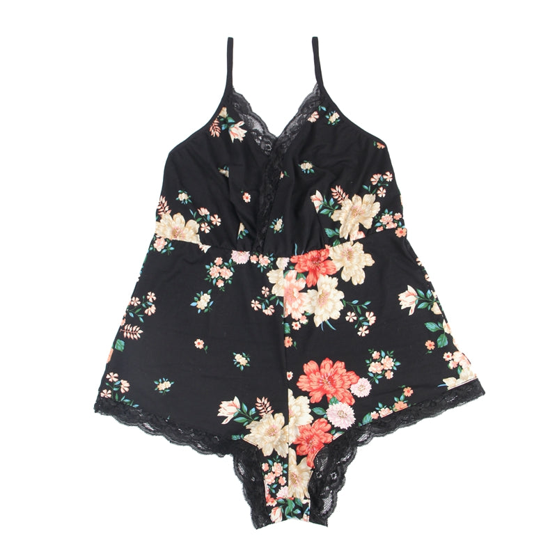 Comeondear Sexy Onesie Pajamas For Ladies Hot Floral Print V-Neck Backless Nightwear Big Size Nightgown Women Nightdress