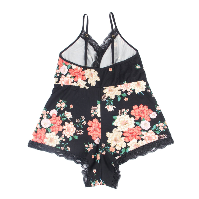 Comeondear Sexy Onesie Pajamas For Ladies Hot Floral Print V-Neck Backless Nightwear Big Size Nightgown Women Nightdress