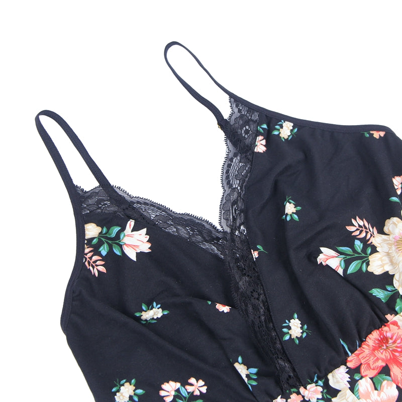 Comeondear Sexy Onesie Pajamas For Ladies Hot Floral Print V-Neck Backless Nightwear Big Size Nightgown Women Nightdress