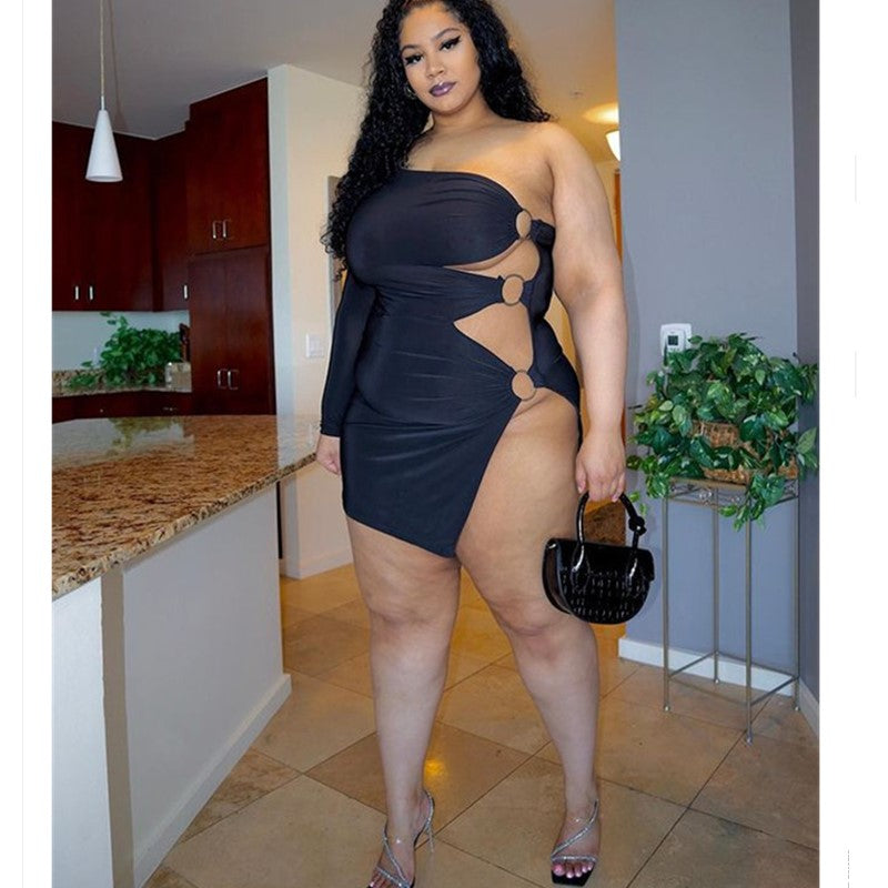 Plus Size Summer Dress Women Sexy Elegant Party Club Outfits Single Sleeve Mini Dresses Streetwear