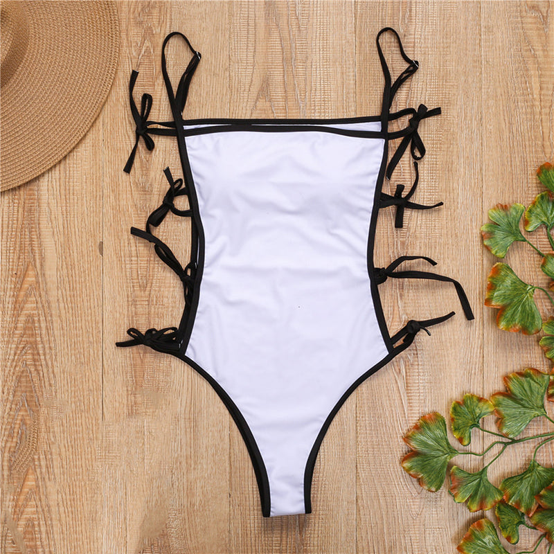 Sexy knotted swimsuit one piece Solid sports swimwear women Monokini Hollow out bikini Bodysuit one-piece suits bathers new