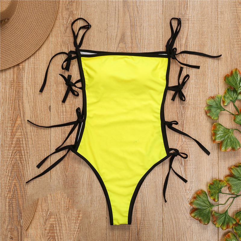 Sexy knotted swimsuit one piece Solid sports swimwear women Monokini Hollow out bikini Bodysuit one-piece suits bathers new
