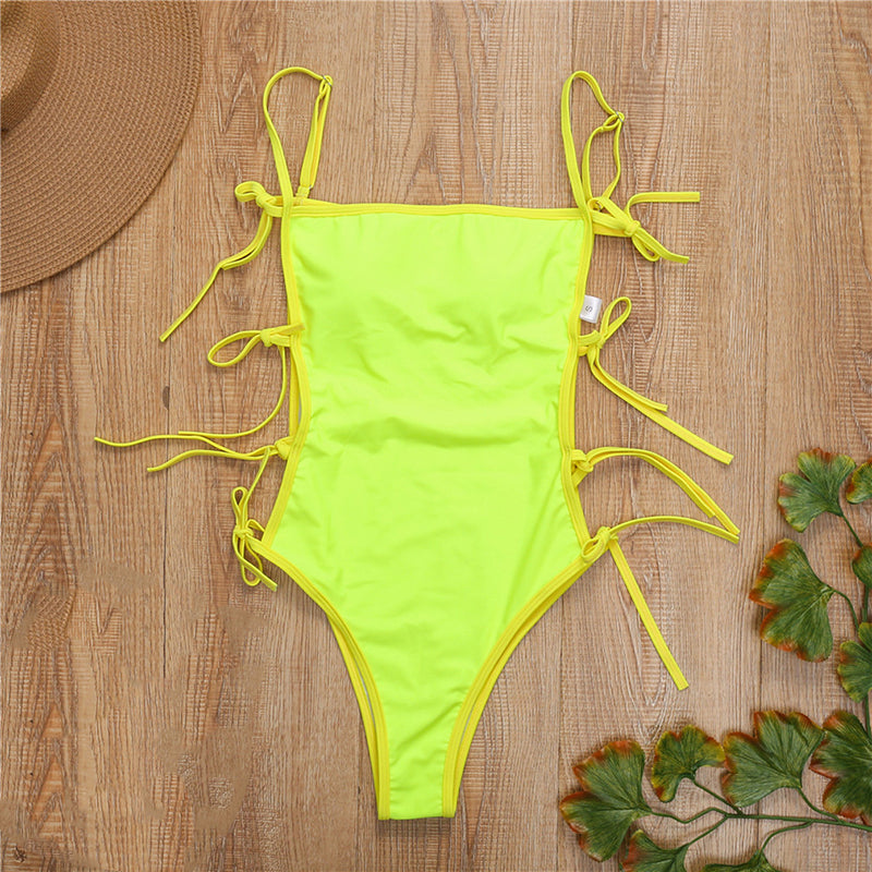 Sexy knotted swimsuit one piece Solid sports swimwear women Monokini Hollow out bikini Bodysuit one-piece suits bathers new