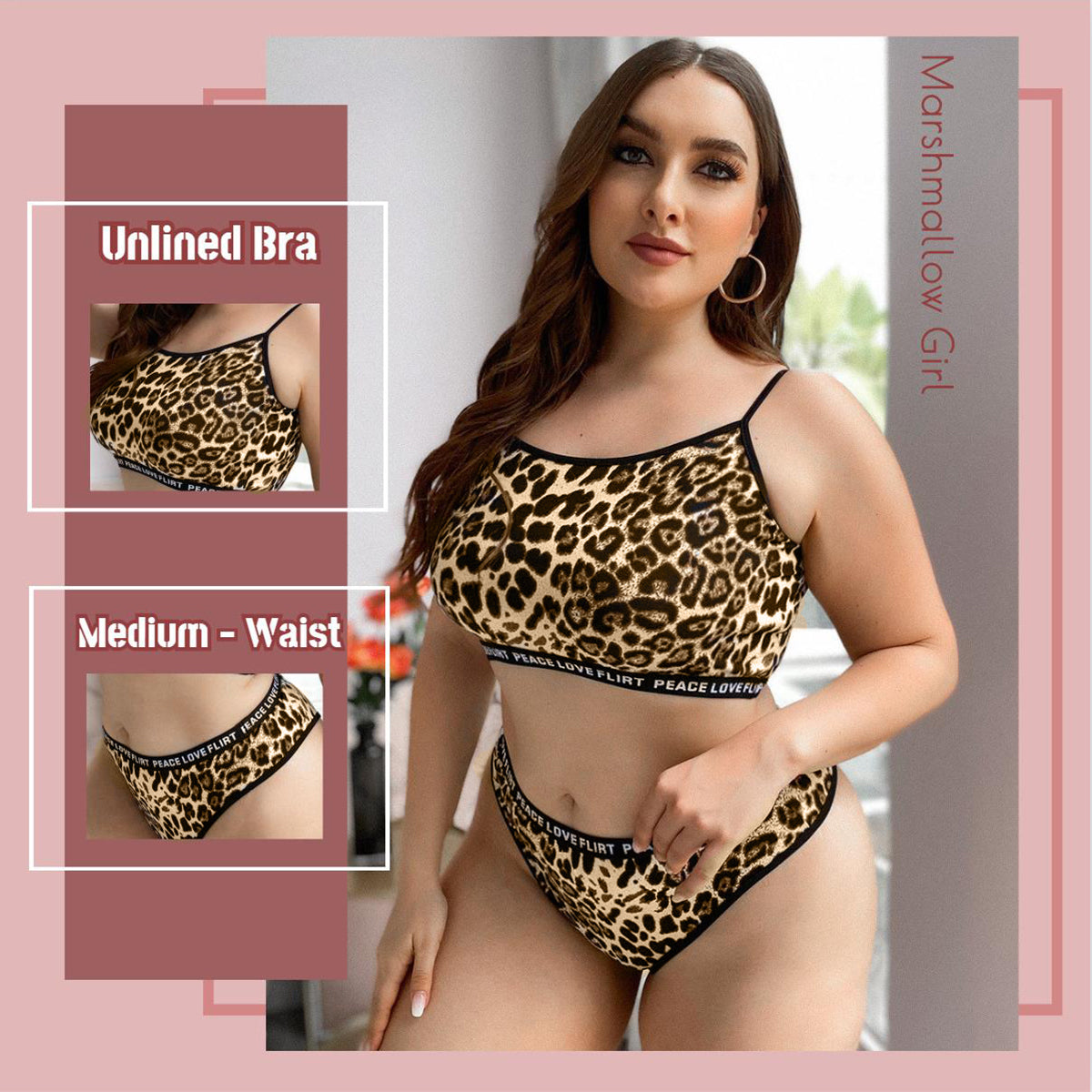 Plus Size Leopard Lingerier Set Women Cami Top Wireless Bra Panty Wholesale Homewear