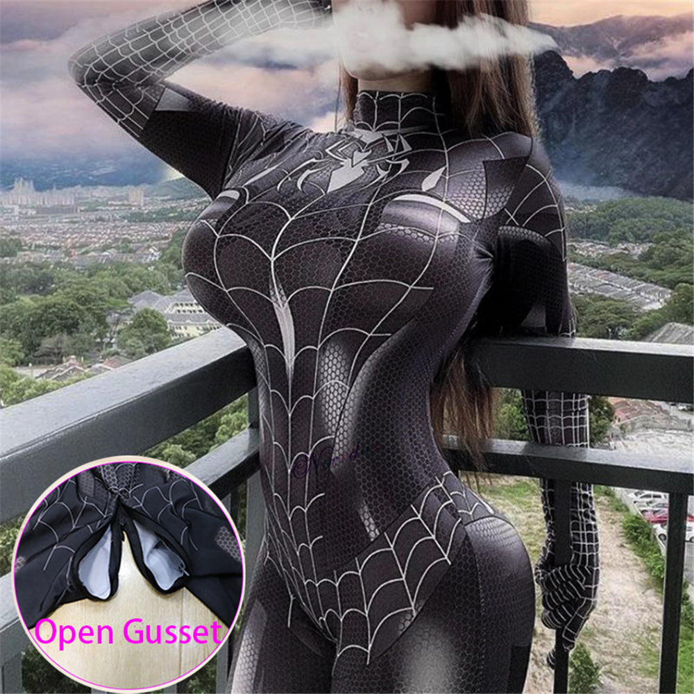 Sexy Black Cat Superhero Cosplay Costume For Women Halloween Costume Christmas Tight 3D Printing Jumpuit Bodysuit