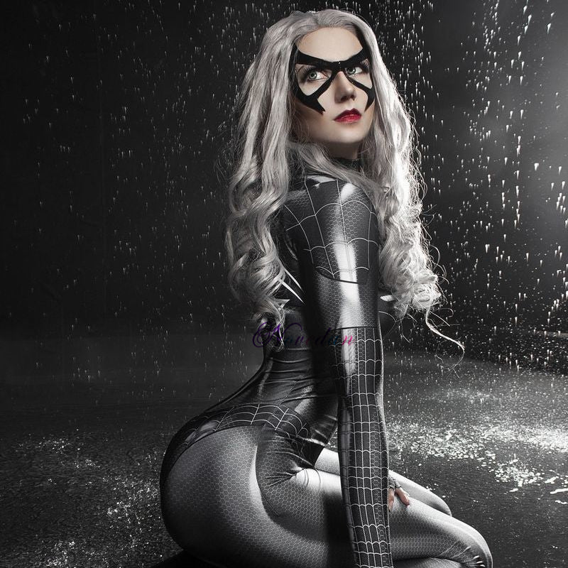 Sexy Black Cat Superhero Cosplay Costume For Women Halloween Costume Christmas Tight 3D Printing Jumpuit Bodysuit