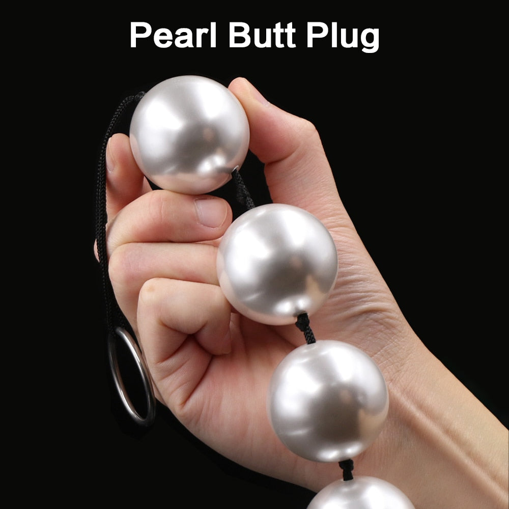 Long Anal Beads Butt Plug Rubber Park Super Large Pearl Anal Plugs Sex Toys for Woman Men Handheld Anus Masturbator Expander