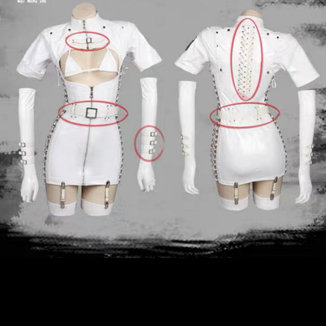 Sexy Dark Reign Nurse Cosplay Costume Leather Dress Leotard Elastic Clack Hot Anime Cosplay Full Set