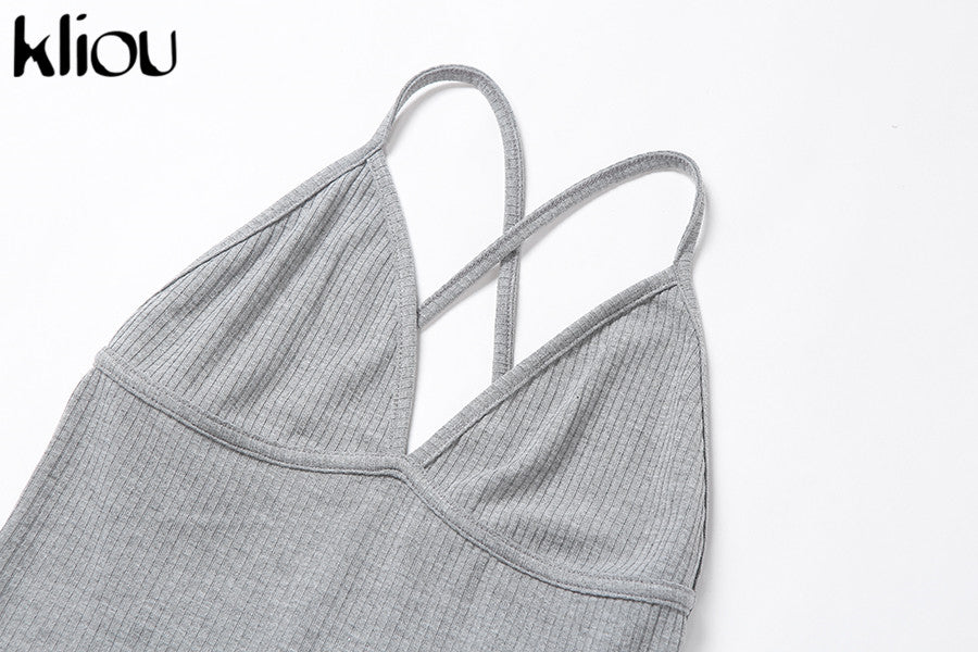 Kliou v-neck skinny sexy jumpsuit women summer hollow out partywear halter sleeveless streetwear outfit fitness backless