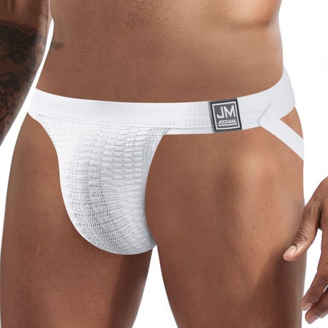 JOCKMAIL Sexy Gay Underwear Men Jockstrap String Homme Tanga Cockring Cuecas Masculinas Rainbow Low Waist Mesh Breathable Briefs