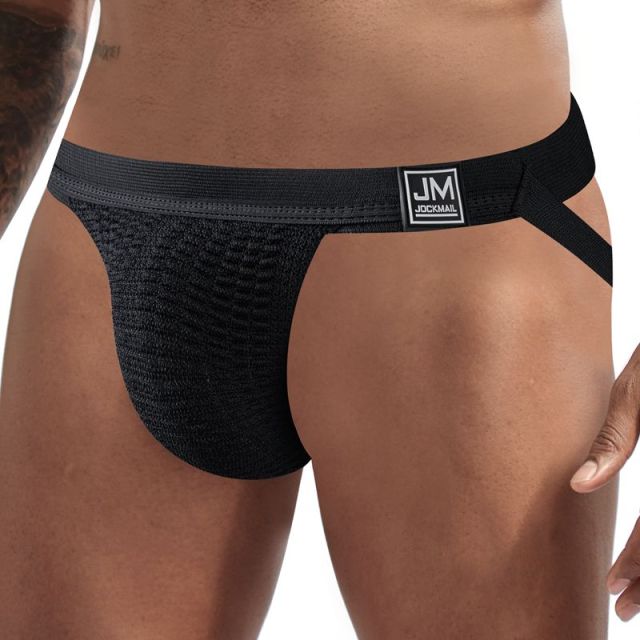JOCKMAIL Sexy Gay Underwear Men Jockstrap String Homme Tanga Cockring Cuecas Masculinas Rainbow Low Waist Mesh Breathable Briefs
