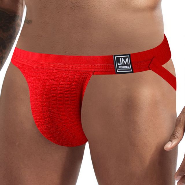 JOCKMAIL Sexy Gay Underwear Men Jockstrap String Homme Tanga Cockring Cuecas Masculinas Rainbow Low Waist Mesh Breathable Briefs
