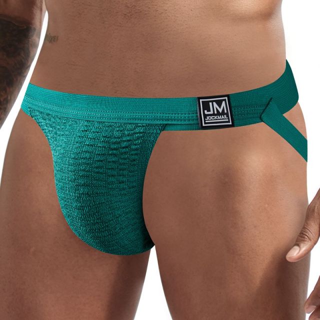 JOCKMAIL Sexy Gay Underwear Men Jockstrap String Homme Tanga Cockring Cuecas Masculinas Rainbow Low Waist Mesh Breathable Briefs