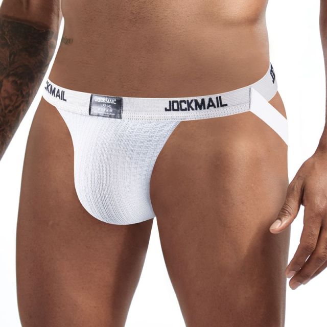 JOCKMAIL Sexy Gay Underwear Men Jockstrap String Homme Tanga Cockring Cuecas Masculinas Rainbow Low Waist Mesh Breathable Briefs