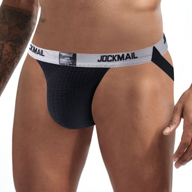 JOCKMAIL Sexy Gay Underwear Men Jockstrap String Homme Tanga Cockring Cuecas Masculinas Rainbow Low Waist Mesh Breathable Briefs