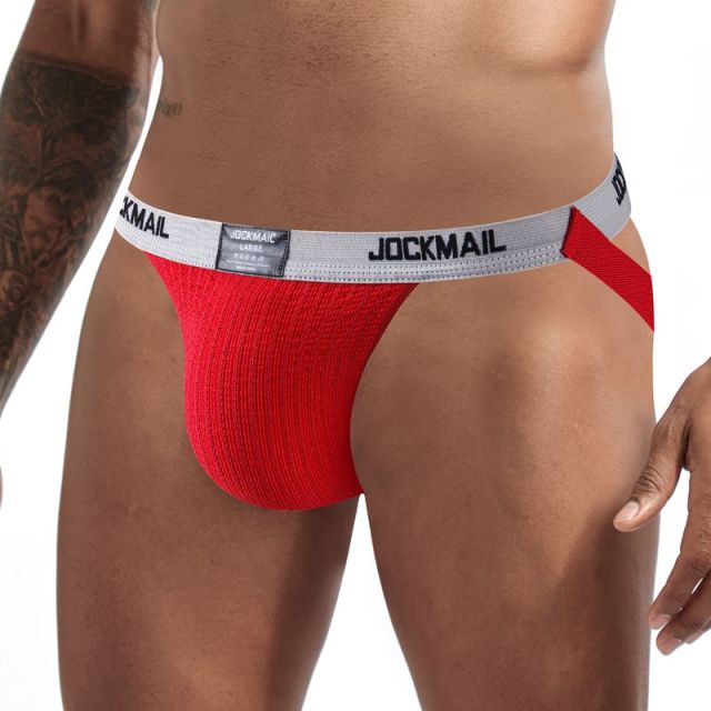 JOCKMAIL Sexy Gay Underwear Men Jockstrap String Homme Tanga Cockring Cuecas Masculinas Rainbow Low Waist Mesh Breathable Briefs