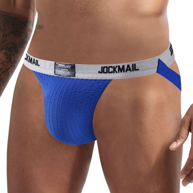JOCKMAIL Sexy Gay Underwear Men Jockstrap String Homme Tanga Cockring Cuecas Masculinas Rainbow Low Waist Mesh Breathable Briefs