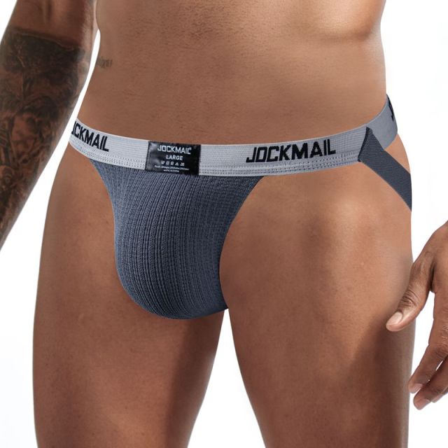 JOCKMAIL Sexy Gay Underwear Men Jockstrap String Homme Tanga Cockring Cuecas Masculinas Rainbow Low Waist Mesh Breathable Briefs